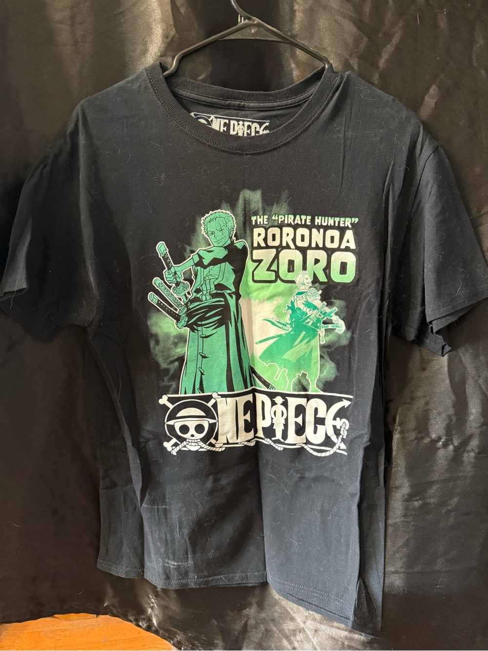 Onepiece Black Tee with Green Roronoa Zoro Graphic
